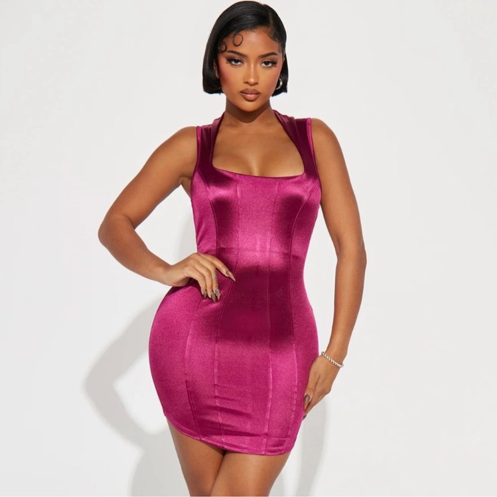 Fashion Nova Alexa Satin Mini Dress - Magenta - NWT